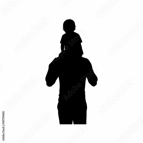 vector illustration of the silhouette of a father carrying his child home from school