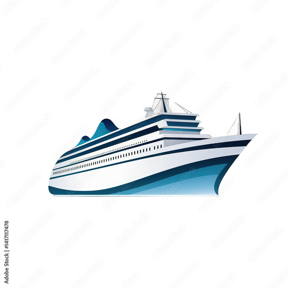 A sleek cruise ship gliding through calm waters, with mountains in the background, ideal for travel and adventure themes , isolated on white or transparent png A sleek cruise ship gliding through calm waters, with mountains in the background, ideal for travel and adventure themes , isolated on white or transparent png