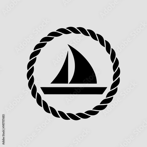 A nautical logo featuring a sailboat silhouette inside a circular rope border