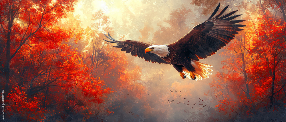 custom made wallpaper toronto digitalA bald eagle soaring with autumn background