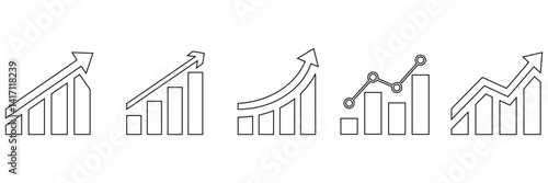 Growing graph icon set in line style. Growths chart, Profit growing, Growth success chart collection