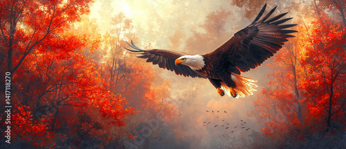 Wallpaper Mural A bald eagle soaring with autumn background Torontodigital.ca