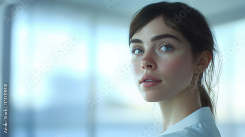 Face portrait of a positive young woman in a medical uniform, standing with a hopeful expression Free Download Face portrait of a positive young woman in a medical uniform, standing with a hopeful expression - GFXLoad