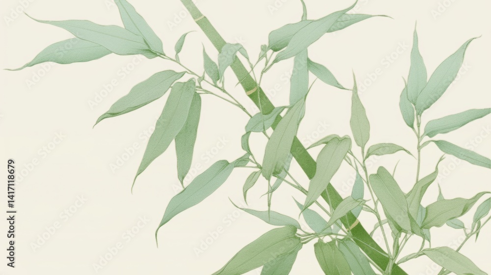 Fototapeta premium Green Bamboo Leaves on a Light Background
