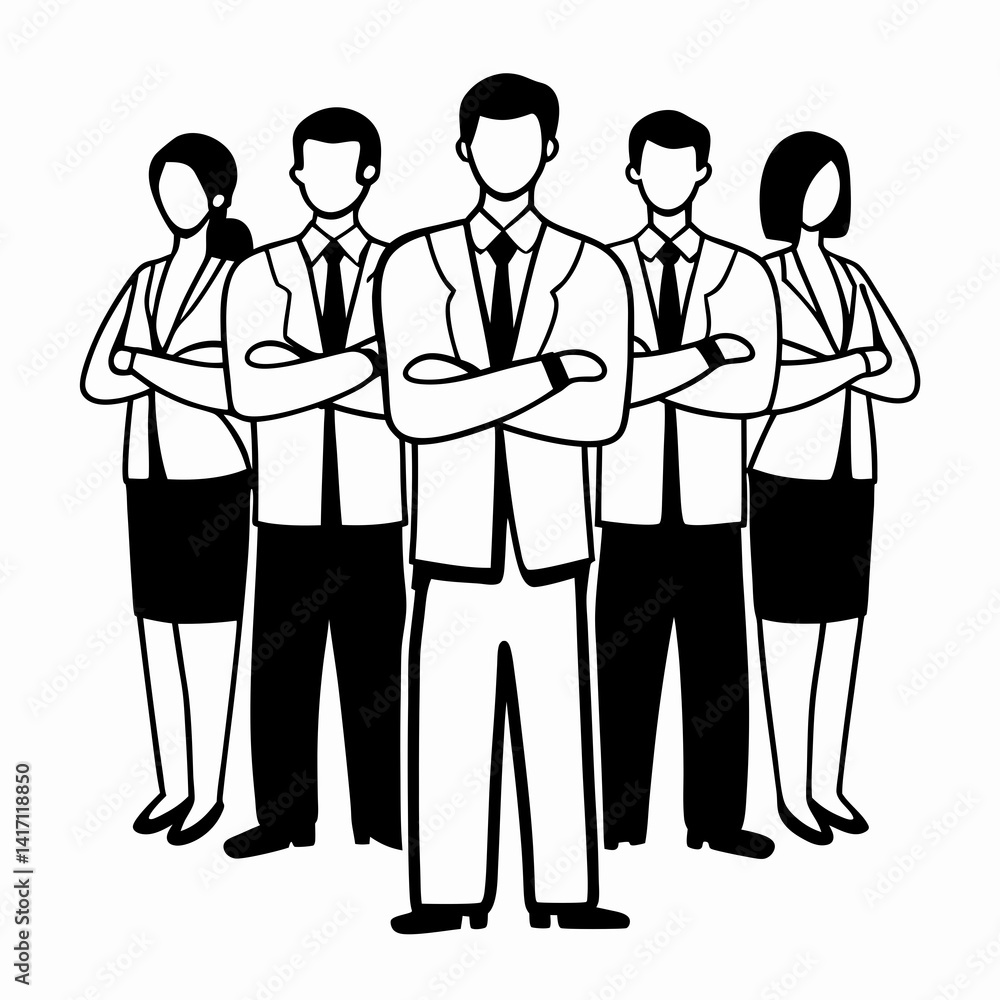 continuous line drawing of business team standing with crossed arms. Vector Art continuous line drawing of business team standing with crossed arms. Vector Art