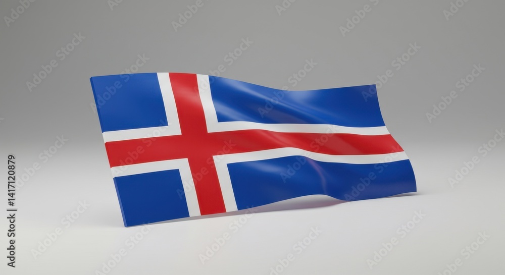 Obraz premium Icelandic Flag Waving Gracefully in 3D Render: A Stunning Visual Representation of National Pride