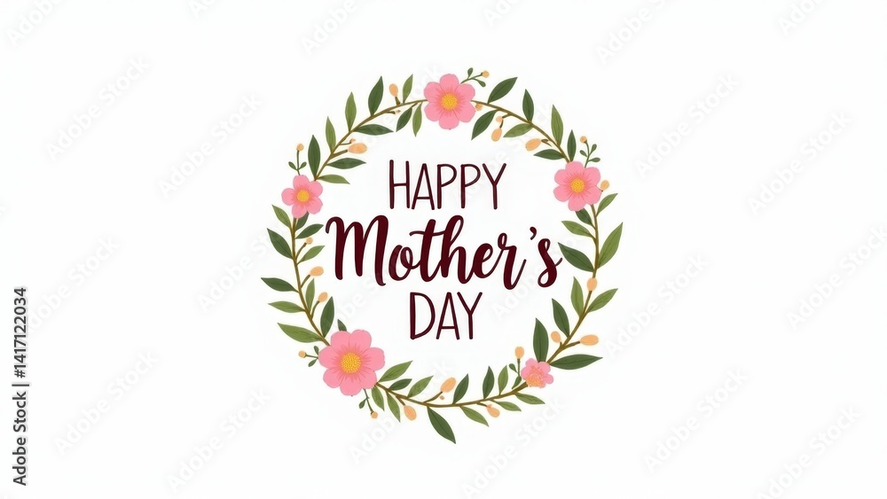 Obraz premium Happy Mother's Day Floral Wreath Illustration