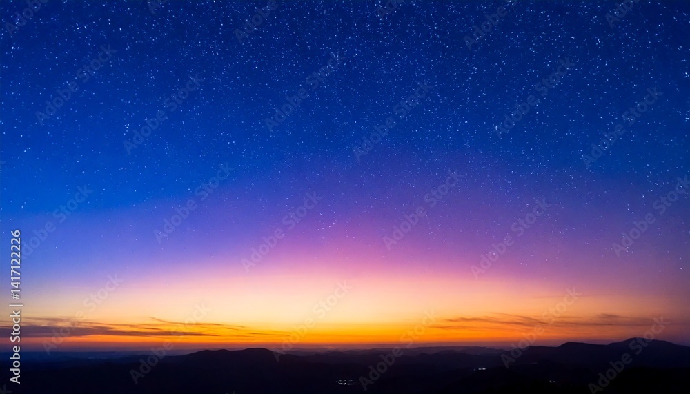 Twilight sky with gradient from purple to deep blue, soft stars beginning to appear, peaceful dusk scene Twilight sky with gradient from purple to deep blue, soft stars beginning to appear, peaceful dusk scene