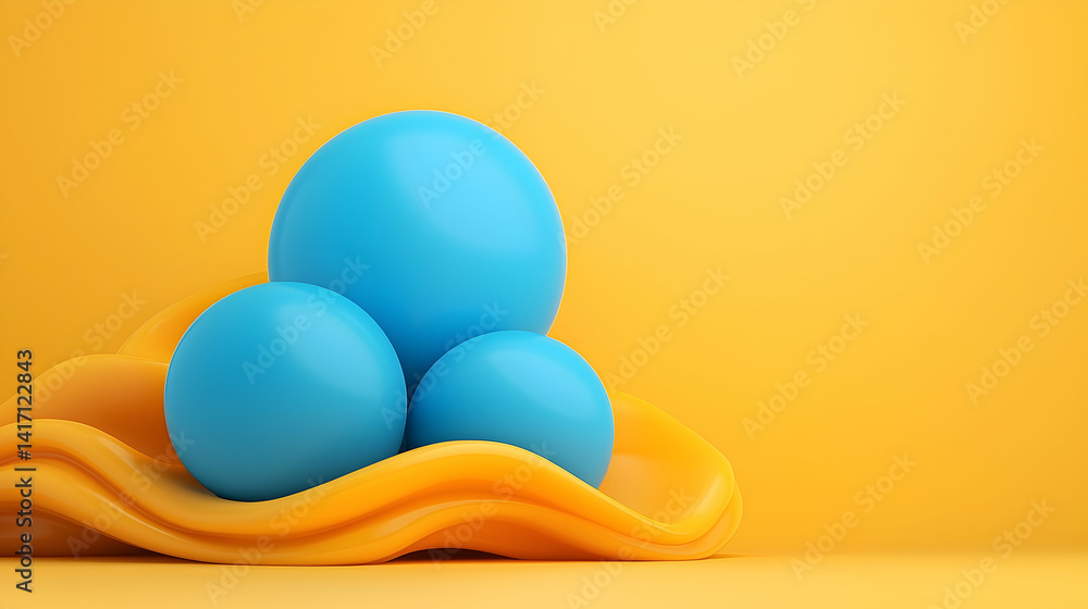 Fototapeta premium Abstract Modern Futuristic Background with Blue Spheres and Yellow Wave