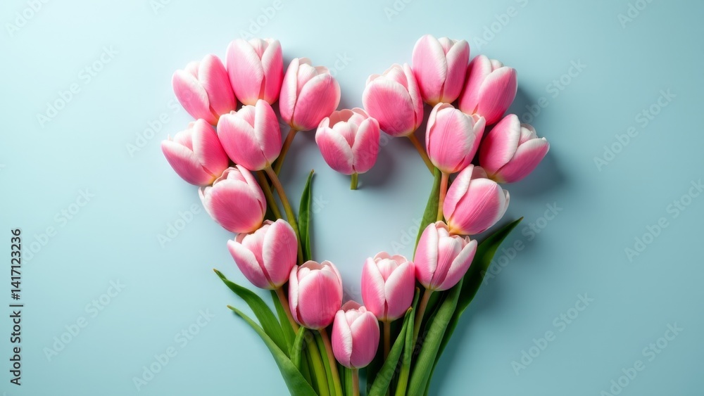 Fototapeta premium Pink Tulips Arranged In Heart Shape