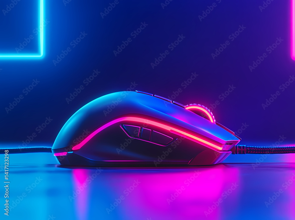 Gaming Mouse in Neon: A high-performance gaming mouse illuminated by vibrant neon lights. It's an aesthetic look to enhance your gaming experience. Gaming Mouse in Neon: A high-performance gaming mouse illuminated by vibrant neon lights. It's an aesthetic look to enhance your gaming experience.