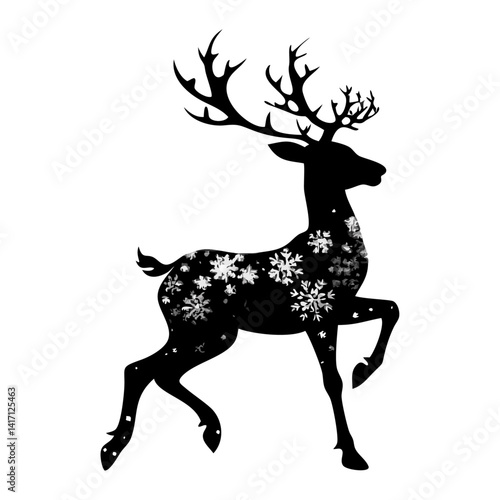 Prancing Reindeer Silhouette with Snowflake Decor