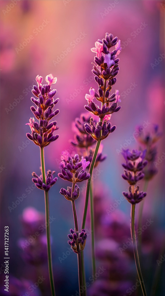 Obraz premium Lavender flowers blooming in vivid hues highlight the beauty of nature and evoke a sense of tranquility and peace