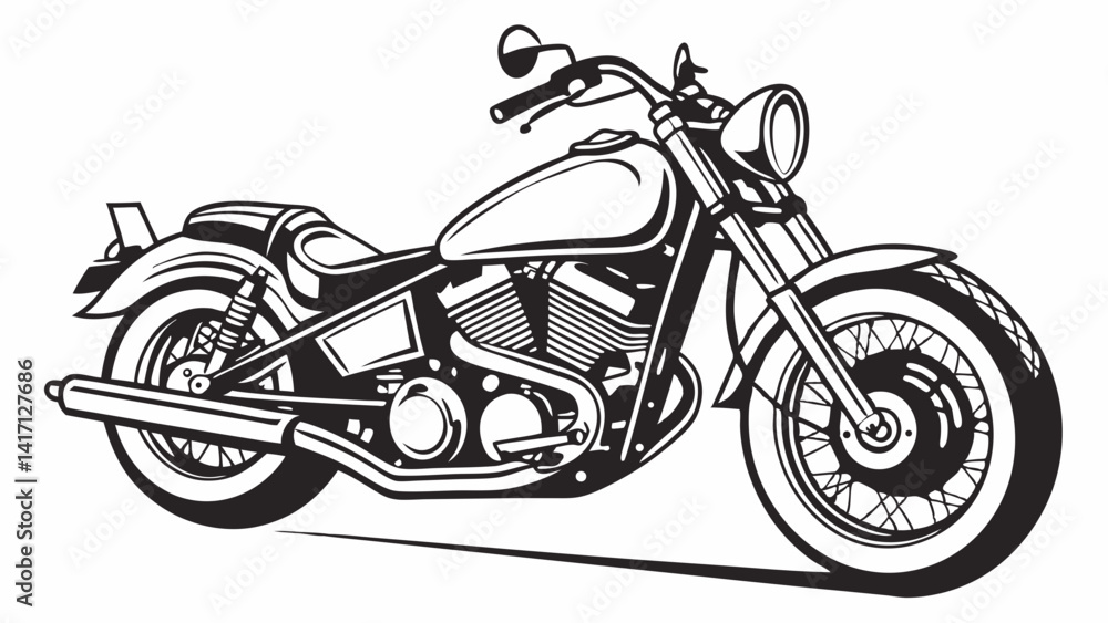 Obraz premium A monochrome ink-style illustration of a cruiser motorcycle