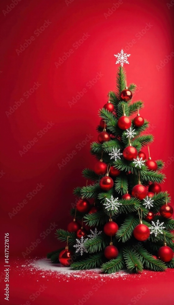 Christmas tree with snowflakes on gradient red background, Seasonal, Red Background, Snowflakes Christmas tree with snowflakes on gradient red background, Seasonal, Red Background, Snowflakes