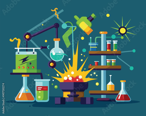 Science Experiment Illustration. Beaker Explosion in a Lab