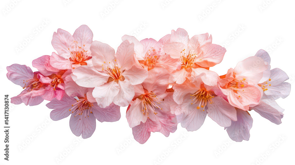 Delicate pink cherry blossoms arranged beautifully against a clean white background. Delicate pink cherry blossoms arranged beautifully against a clean white background.