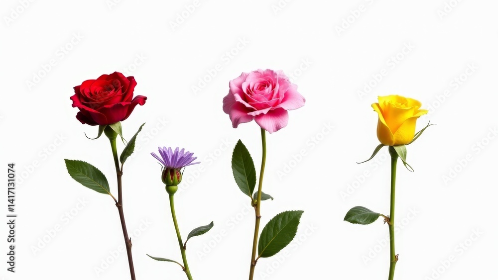 Fototapeta premium Four Flowers Against A White Background