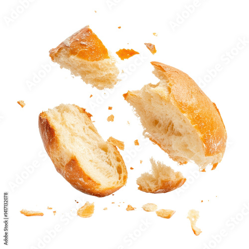 Rotten bread crumbs kitchen table food photography isolated top view transparent background
