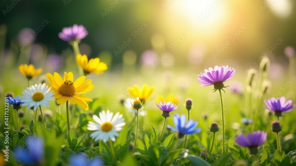 Fototapeta premium Colorful Wildflowers Bloom In A Meadow
