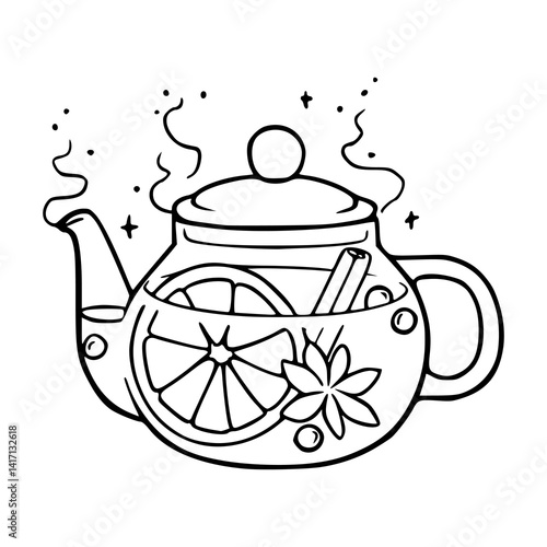 cozy winter tea outline drawing