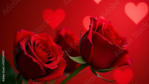 Three Red Roses Against Heart Background