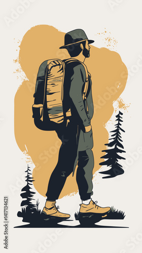 Explorer with Backpack: Minimalist Vector Illustration of Adventure and Hiking