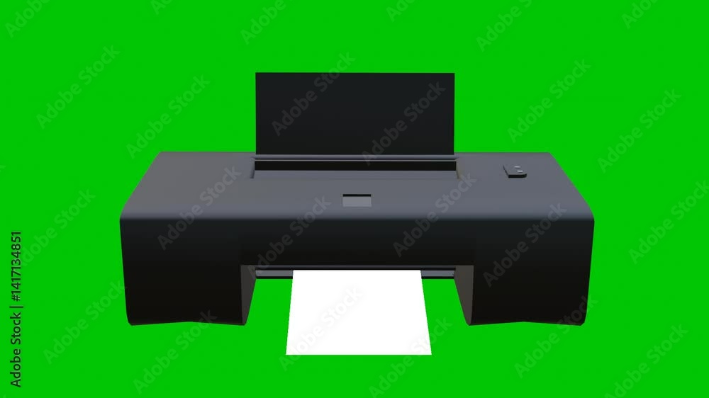 Black 3D Printer Ejecting White Paper on Green Screen Black 3D Printer Ejecting White Paper on Green Screen