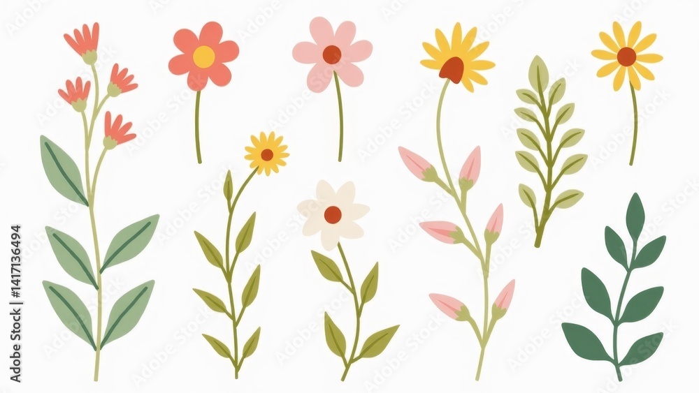 Collection Of Decorative Floral Elements Isolated Collection Of Decorative Floral Elements Isolated