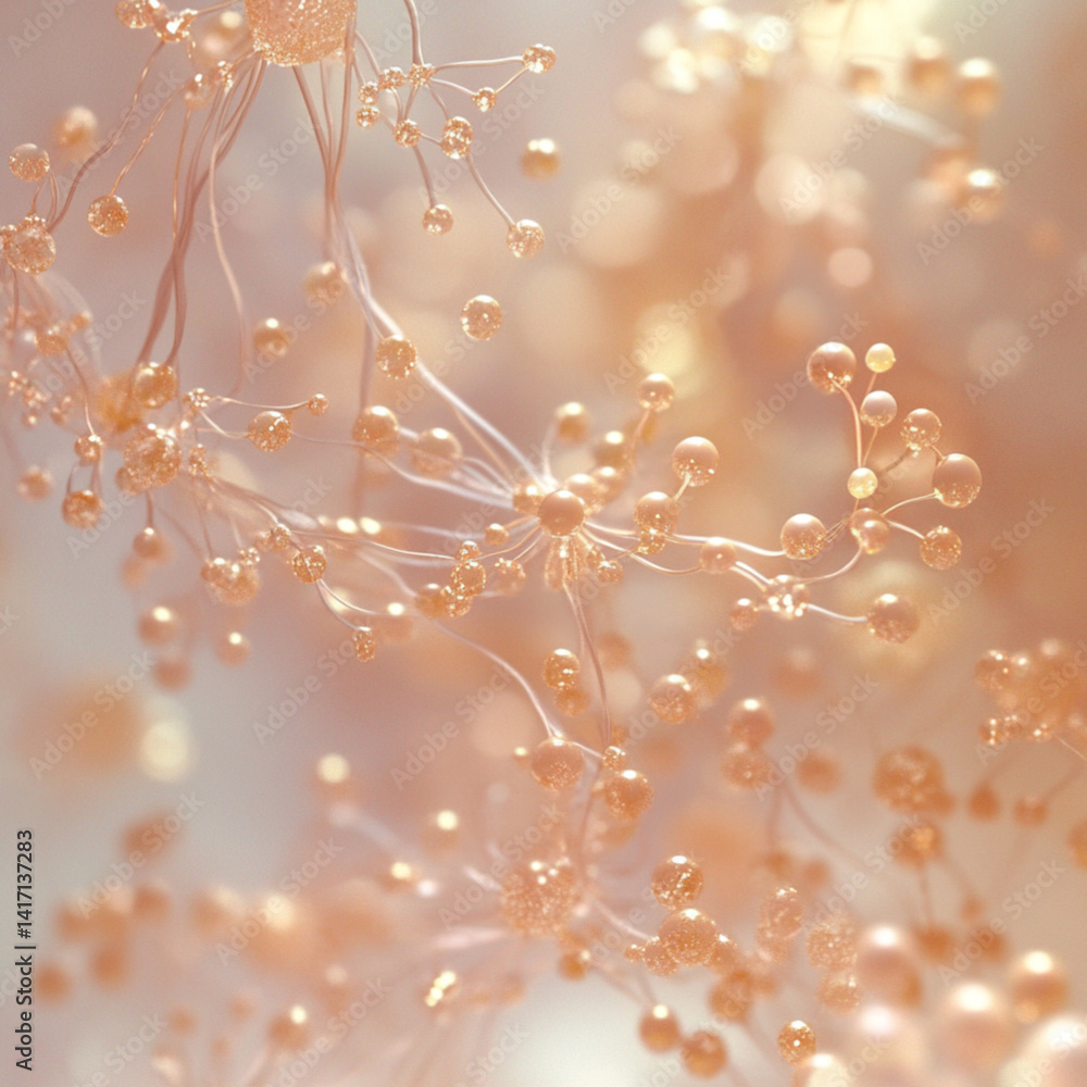 Fototapeta premium A half-and-half blend of a soft-focus skin surface with a stylized visual of beneficial skin microbiota abstract, glowing nodes or fine filaments interacting gently with the skin.