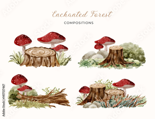 woodland enchanted forest watercolor composition set