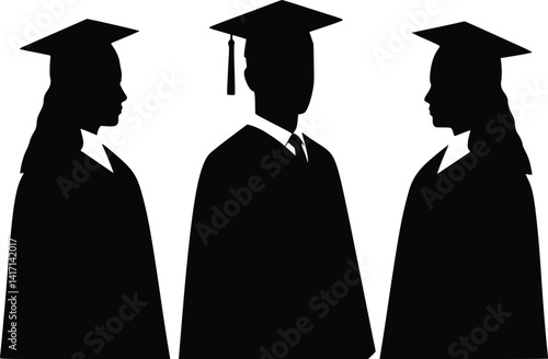 Silhouette of three graduates standing together in traditional caps and gowns, representing academic achievement