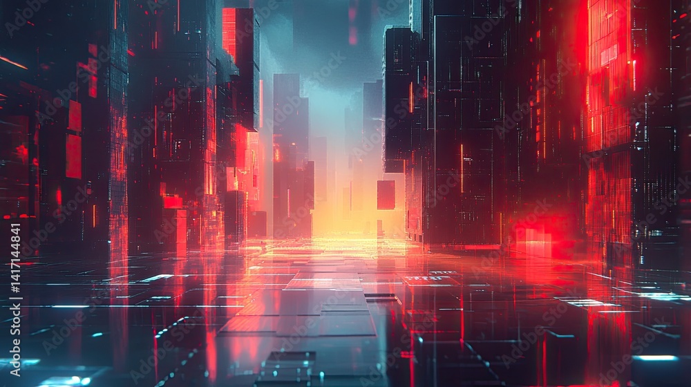Fototapeta premium A mesmerizing futuristic city illuminated by vibrant and intense neon lights