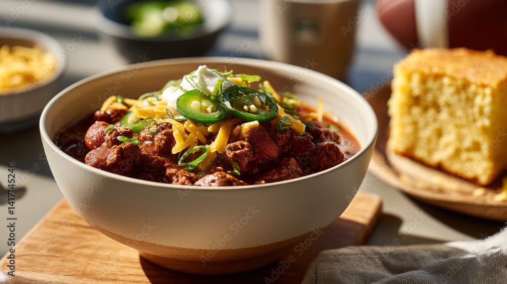 Delicious chili with cornbread recipe for game day and tailgating party comfort food and easy meal idea Delicious chili with cornbread recipe for game day and tailgating party comfort food and easy meal idea