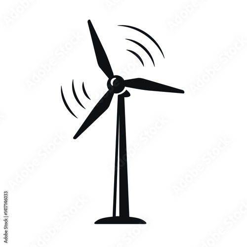 Spinning wind turbine icon with motion lines for rotation