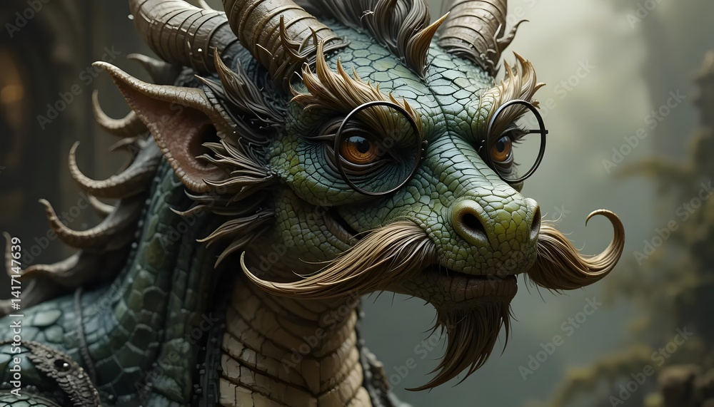 Sophisticated Dragon Mustache, Monocle, and Mystical Charm Sophisticated Dragon Mustache, Monocle, and Mystical Charm