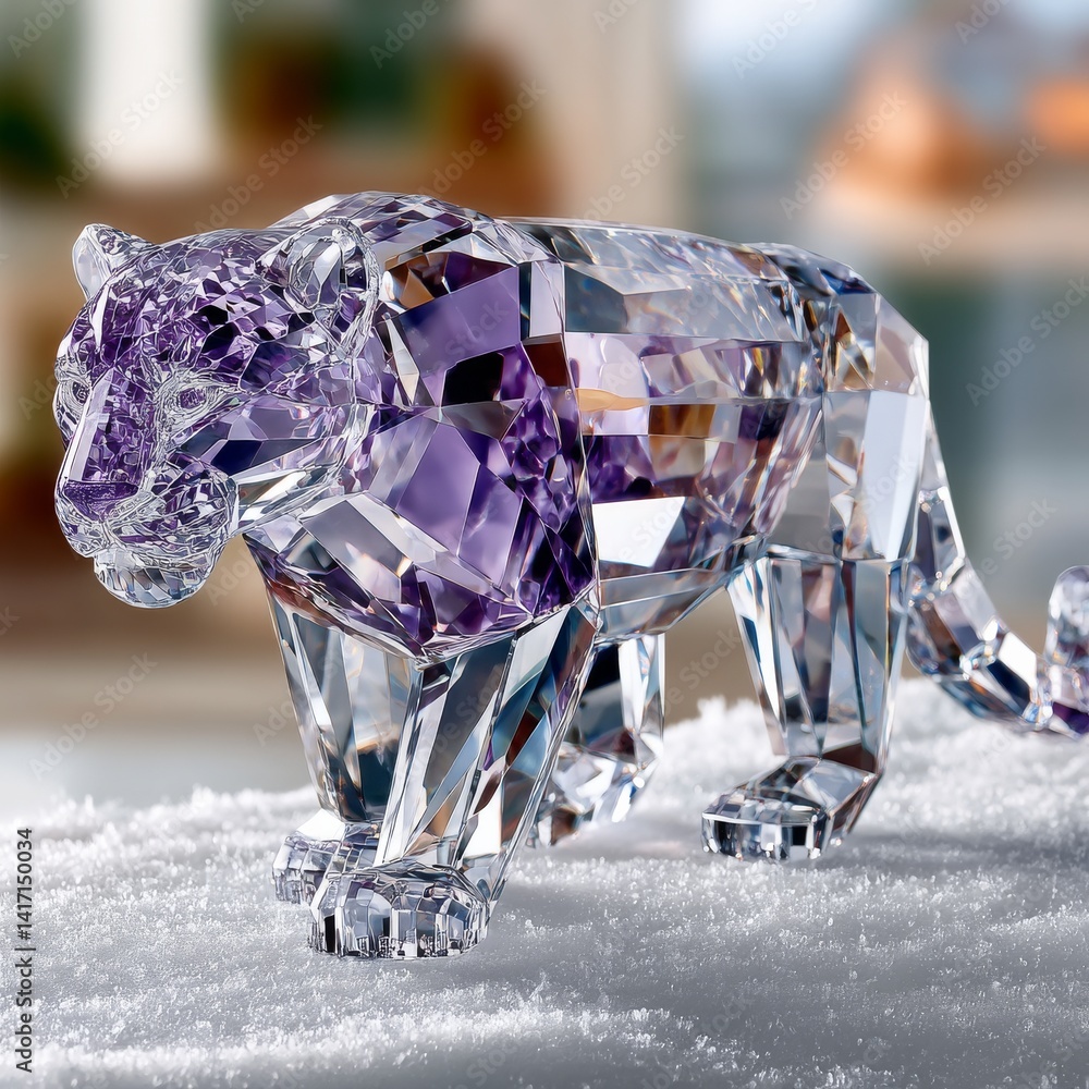 Crystal Tiger Sculpture: A Sparkling Masterpiece of Art and Precision with Geometric Cut Design