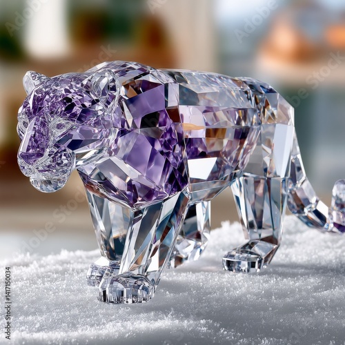 Obraz na płótnie Crystal Tiger Sculpture: A Sparkling Masterpiece of Art and Precision with Geometric Cut Design w salonie