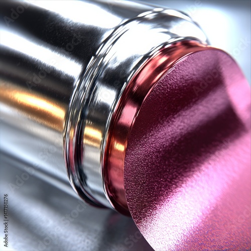 Obraz na płótnie Extreme Closeup of Elegant Pink Lipstick with Silver Casing and Shimmering Texture - Beauty and Cosmetics w salonie