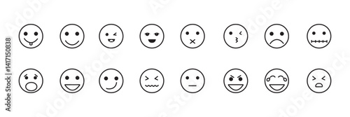 Emoji icon big set. Emoji with different emotion mood. emoji faces art vector icon for apps and websites. Vector illustration.