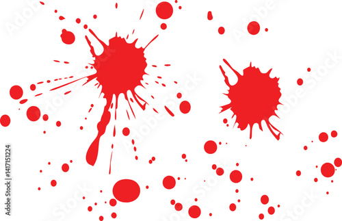 marks, stains and footprints. Spatters blood, traces bloody hands and feet. Smudges and pools blood on transparent background. Creative bloody set for scary video games