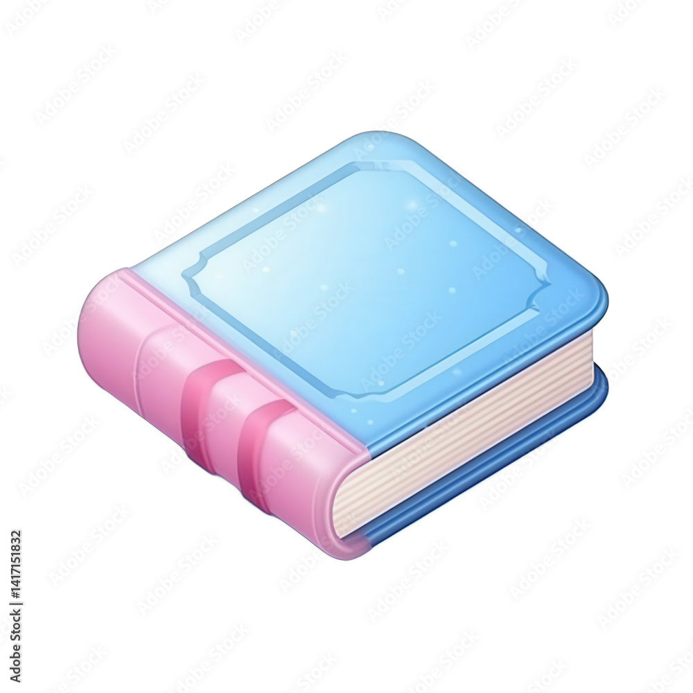 A vibrant, illustrated book with a glossy blue cover and pink spine, resting on a clean surface, suggesting a cozy reading atmosphere , isolated on white or transparent png A vibrant, illustrated book with a glossy blue cover and pink spine, resting on a clean surface, suggesting a cozy reading atmosphere , isolated on white or transparent png
