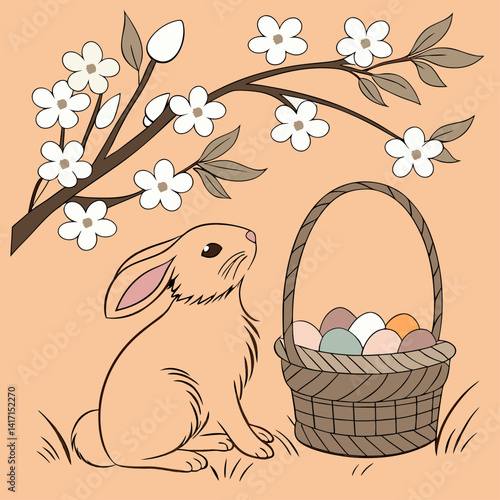 Easter Banne, basket with eggs and flowers