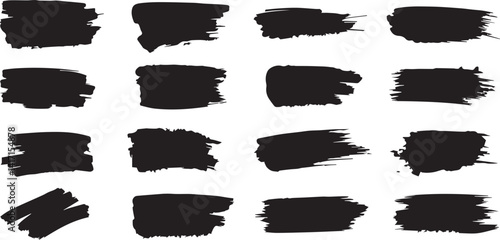 Grunge brushes with black paint strokes and ink textures. Isolated brushstroke borders in vector EPS format.2