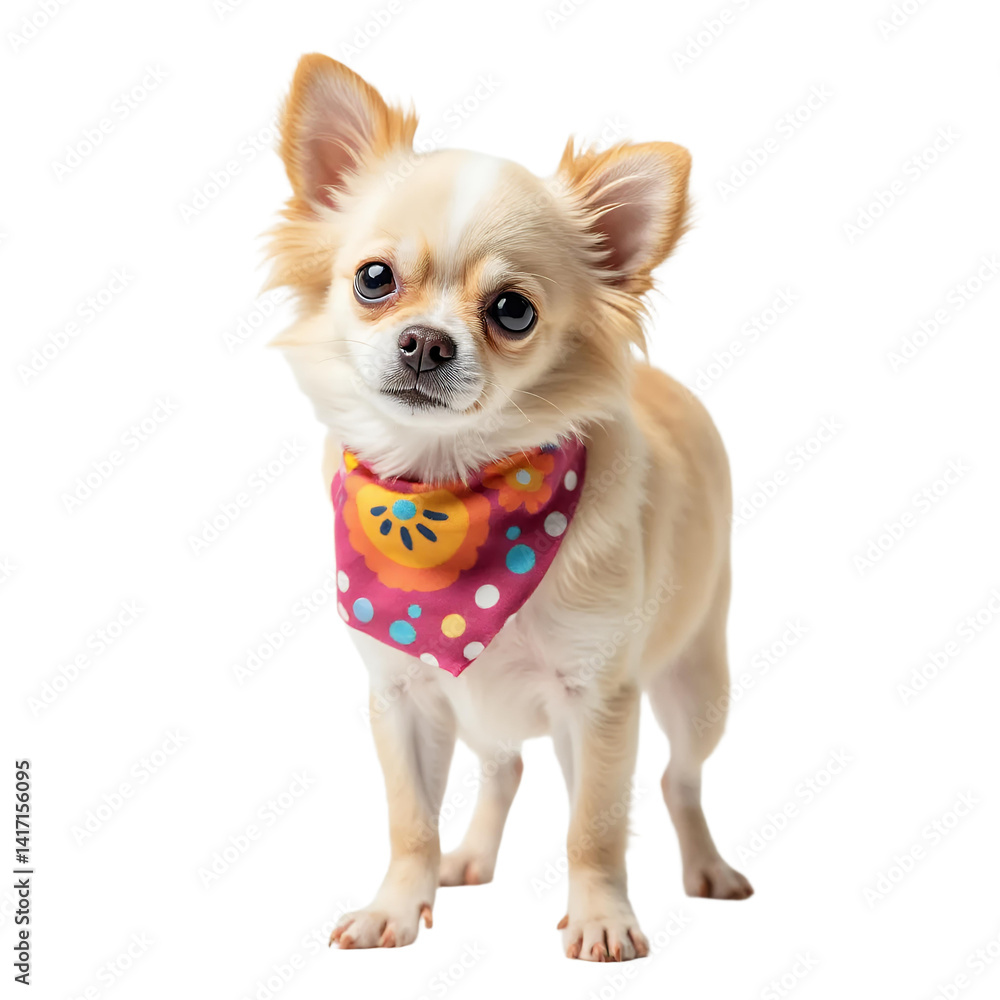 Obraz premium Cute Chihuahua Dog Wearing Bandana On White Background