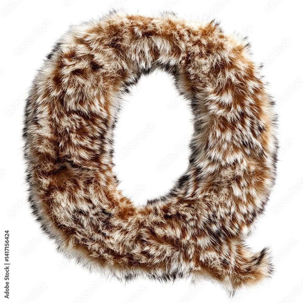 Top view of a 3D letter Q made of Mink fur isolated on a white transparent background Top view of a 3D letter Q made of Mink fur isolated on a white transparent background