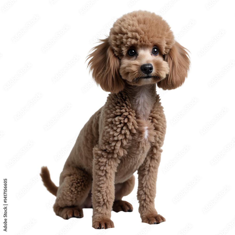 Cute Brown Poodle Puppy Sitting On White Sheet For Pet Store Marketing Cute Brown Poodle Puppy Sitting On White Sheet For Pet Store Marketing