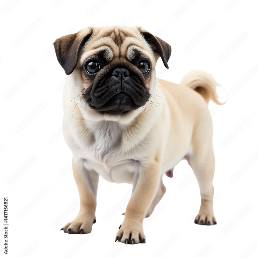Cute Pug Puppy Standing On White Background For Pet Blog Or Website Cute Pug Puppy Standing On White Background For Pet Blog Or Website