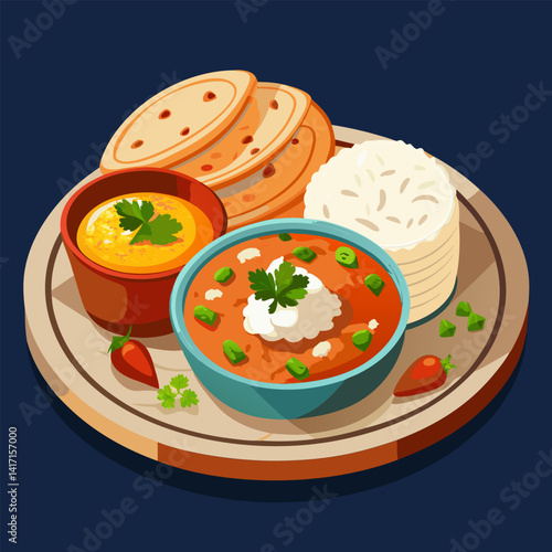 Delicious Indian Curry with Rice and Flatbread