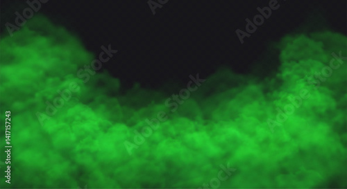 Green Fog effect on transparent dark background. Vector Smoke cloud.